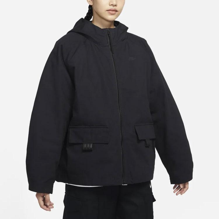 Nike Спортивная ветровка 2-в-1 с простым капюшоном и хлопковой курткой Женская верхняя одежда черного цвета DD4661-010