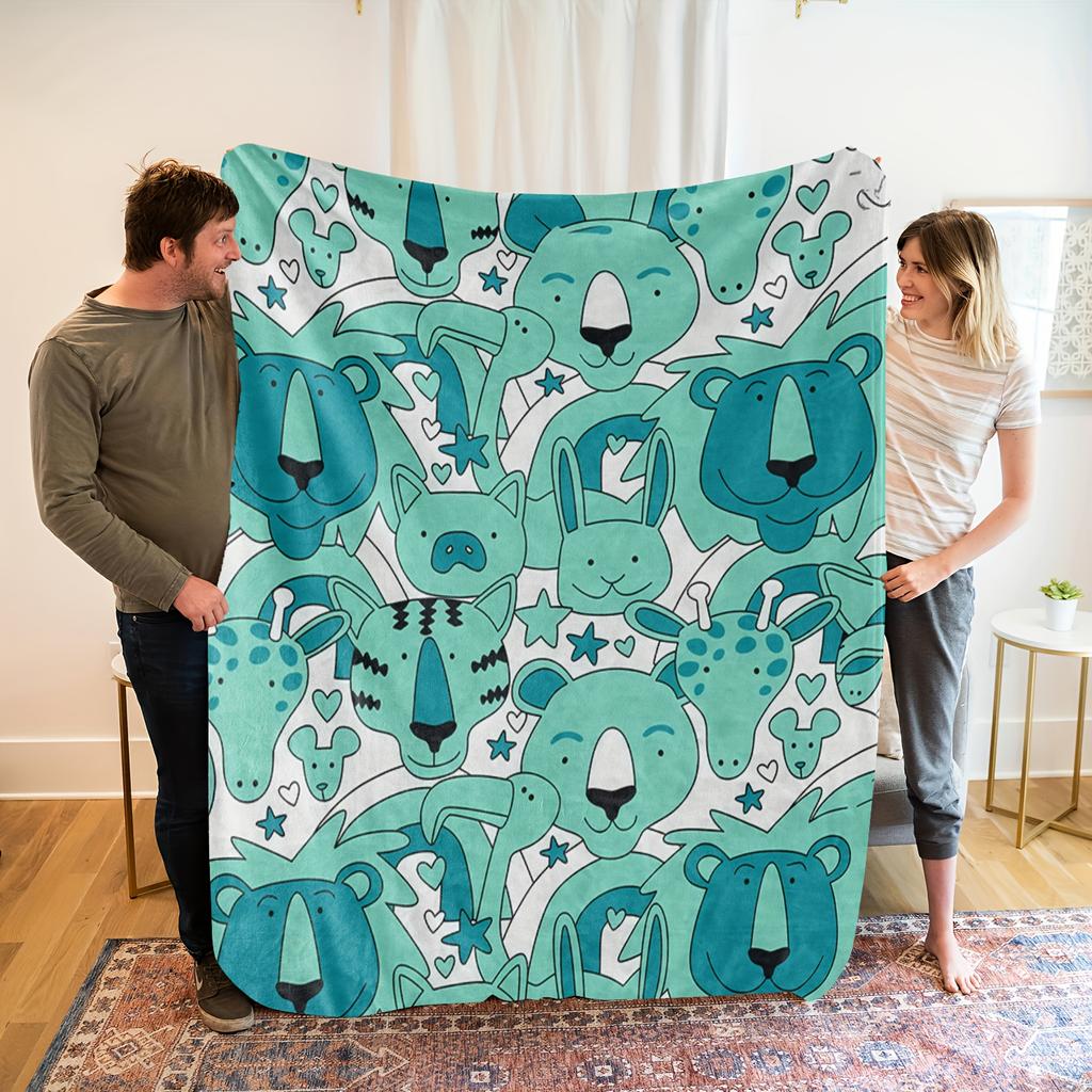 1pc Cozy Animal Theme Flannel Blanket - Soft Breathable Polyester, High-Definition Digital Print, All-Season Use, Machine
