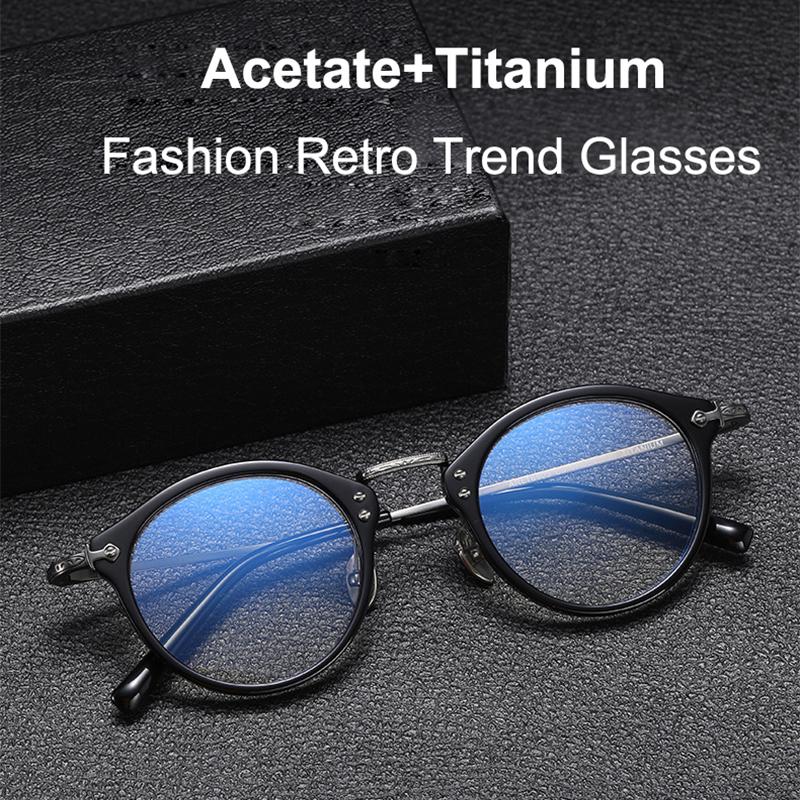 Japanese Brand Replica Acetate Frames Pure Titanium Temple Glasses Luxury Retro Round Men Eyeglasses Oval Business Eyewear