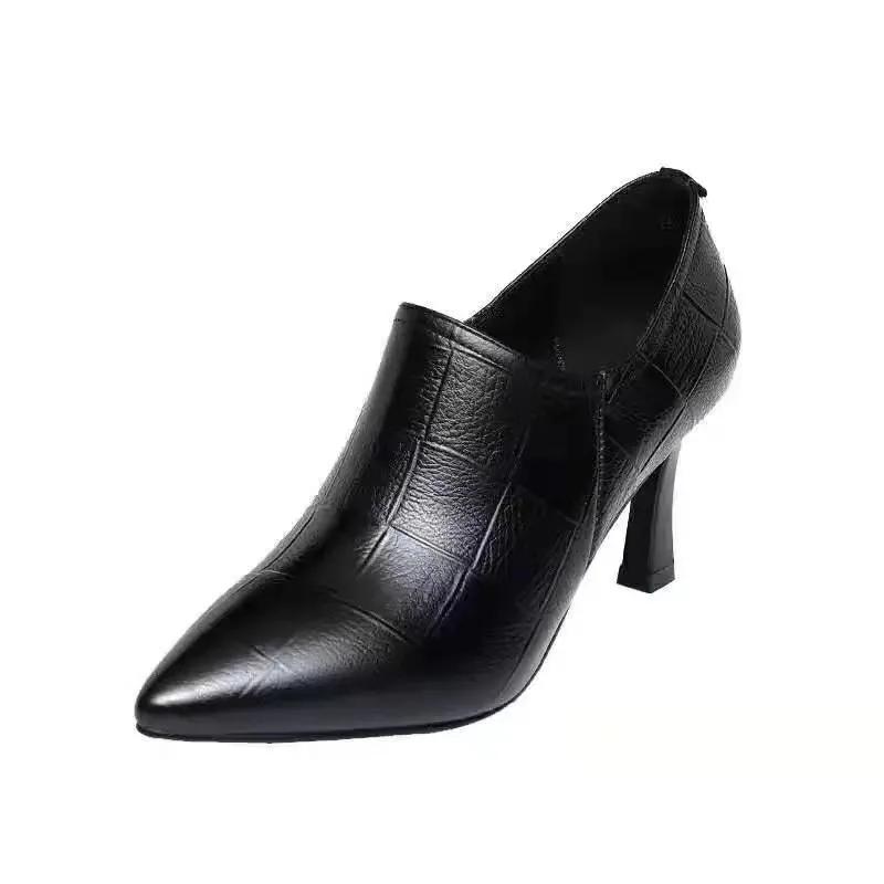 Женская мода милые черные черные мягкая кожа молния шпилька туфли леди весна и лето комфорт ботильоны zapatos ga688