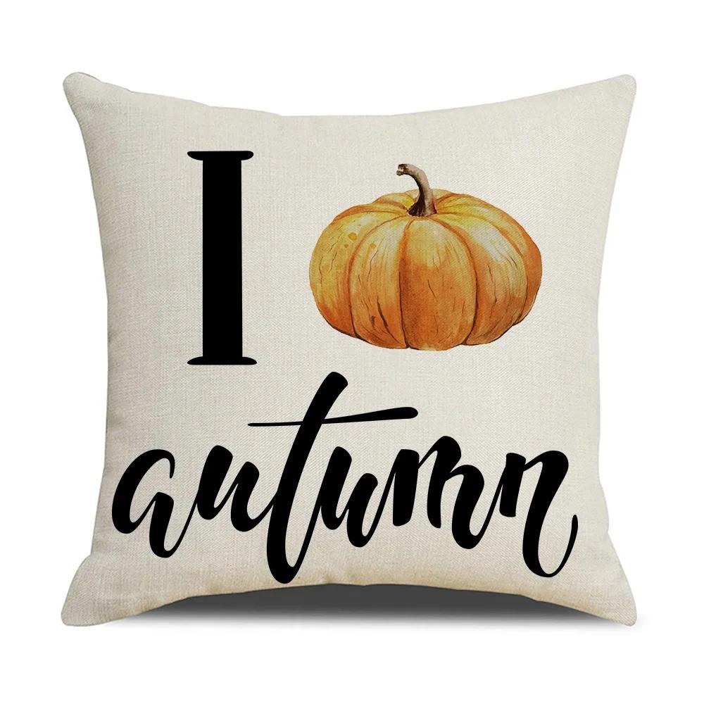 Autumn Thanksgiving Pillow Cases Cotton Linen Cushion Case Pumpkin Cushion Cover Fall Farmhouse Home Party Decor Pillow Cover