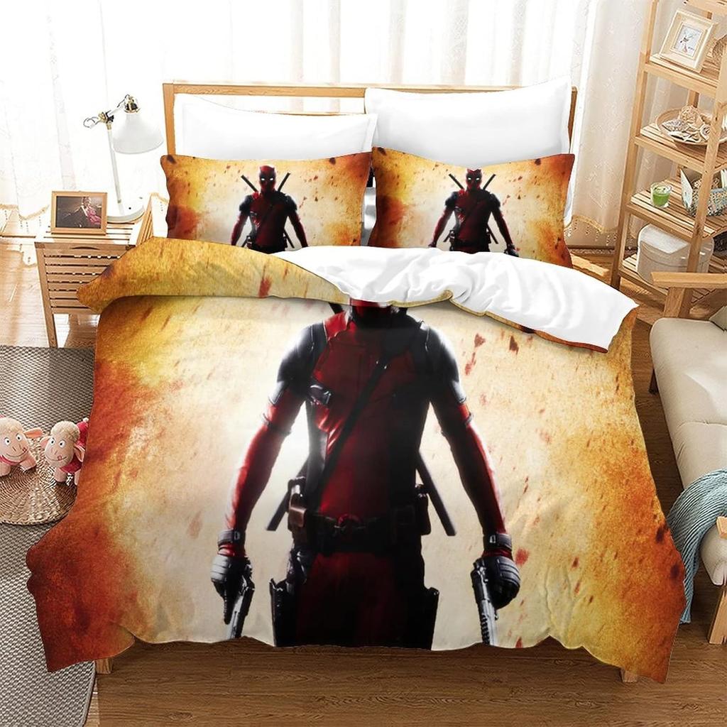Bedding Deadpool Comforter Set 3D Printed Quilt Cover,heroes Pillowcase 2 Piece Set with Zip Duvet Cover for Teenagers And Adult