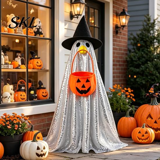 Ghost Outfit for Garden Goose Halloween Costume, with Shiny Sequin Decor, Decorative Accessories Statue Atmosphere Prop, Holiday Yard Decorations Cute