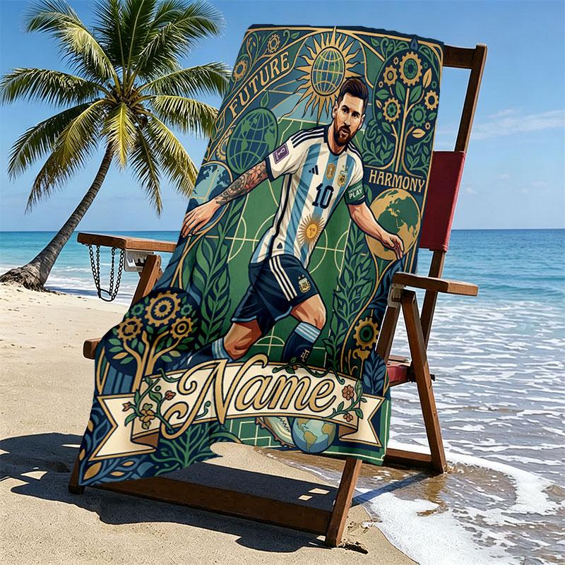 Custom Name Personalized Lionel Messi Print Beach Towel, for Trip Camping Beach Party Home Decor, Birthday Gift for Family & Friends