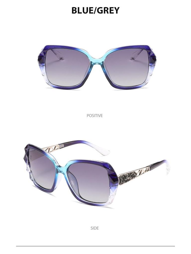 Oversized Polarized Square Sunglasses with Diamond Cut Edge for UV Protection - European & American Style