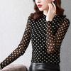 Polka Dot Long-sleeved T-shirt Women's Autumn and Winter Slim-fitting Semi-turtleneck Top Middle-aged Polka Dot Velvet Shirt