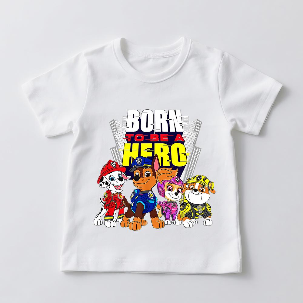 Paw Patrol Born to Be a Hero Cute Police Dogs Print Cotton T Shirt Kids Casual Summer Top Boys Girls Unisex Clothing