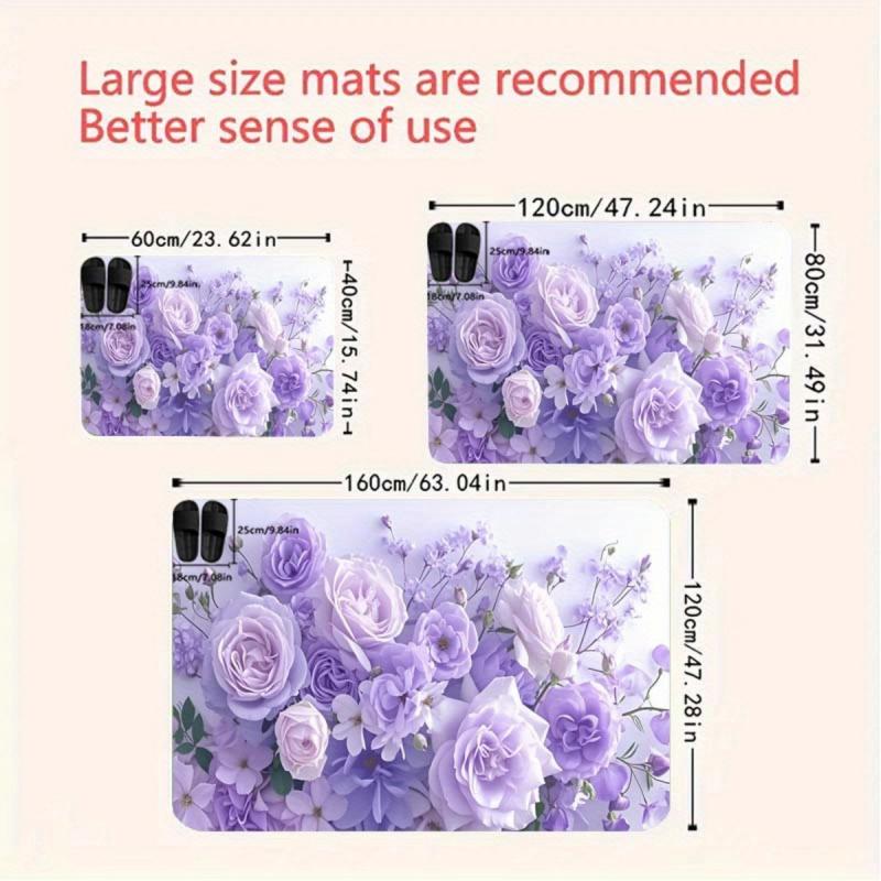 VIKAMA Fashionable Purple Floral Pattern Rug Soft And Comfortable Floor Mat Living Room, Bedroom And Bathroom Rug Home Decor