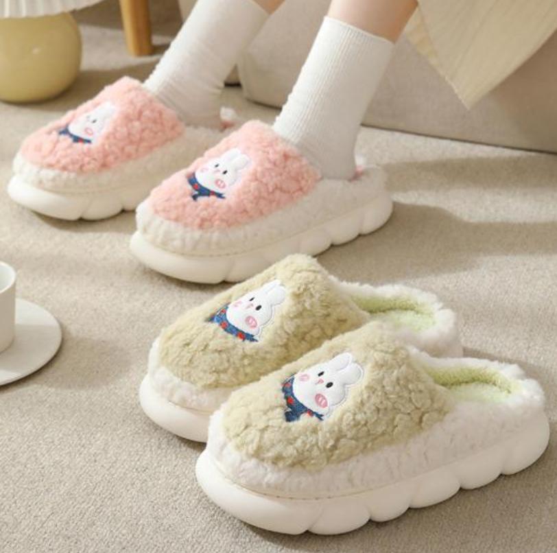 Легкие женские домашние тапочки с мягкой подошвой, прочные пушистые домашние тапочки с милым кроликом