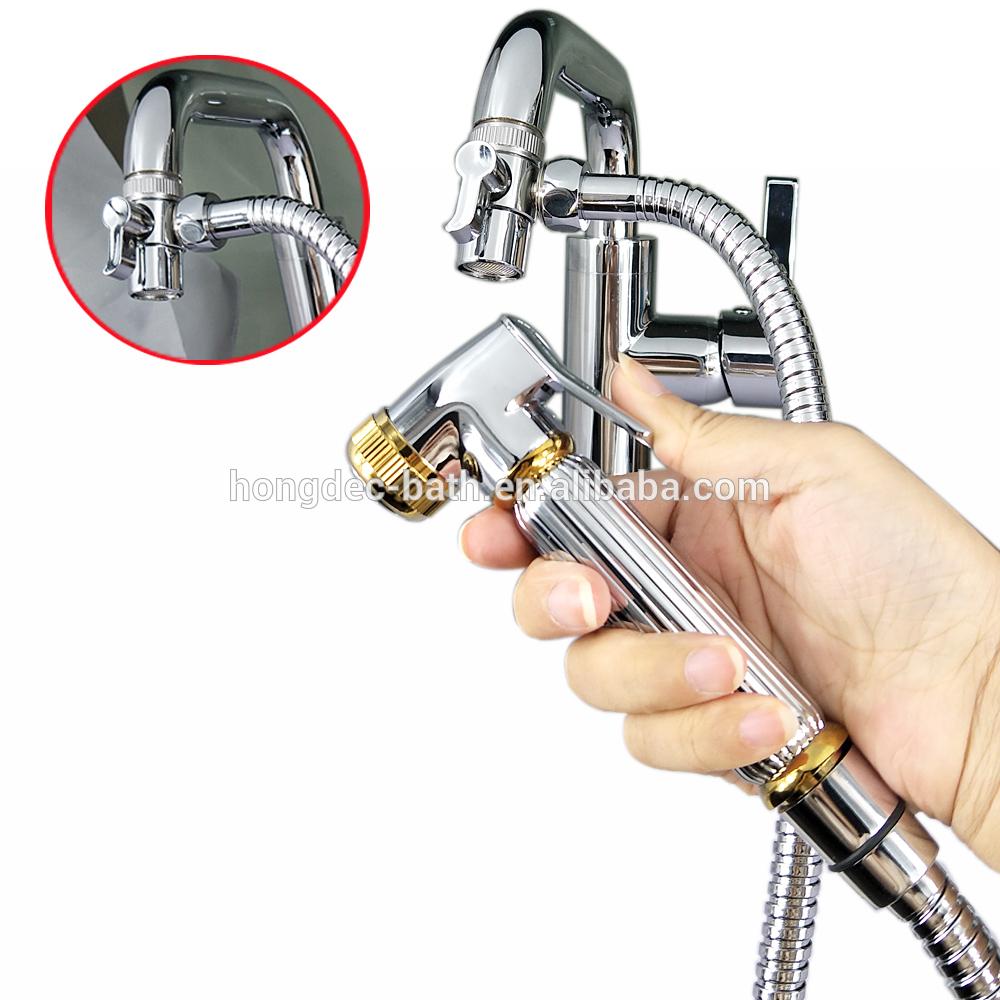 Modern Wall-mounted Chrome T-Adapter Shut-off Valve Horizontal Spray for Bathroom Toilet Bidet Brass