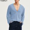 Men V Neck Long Sleeve Casual Loose Undershirts Basics Tops