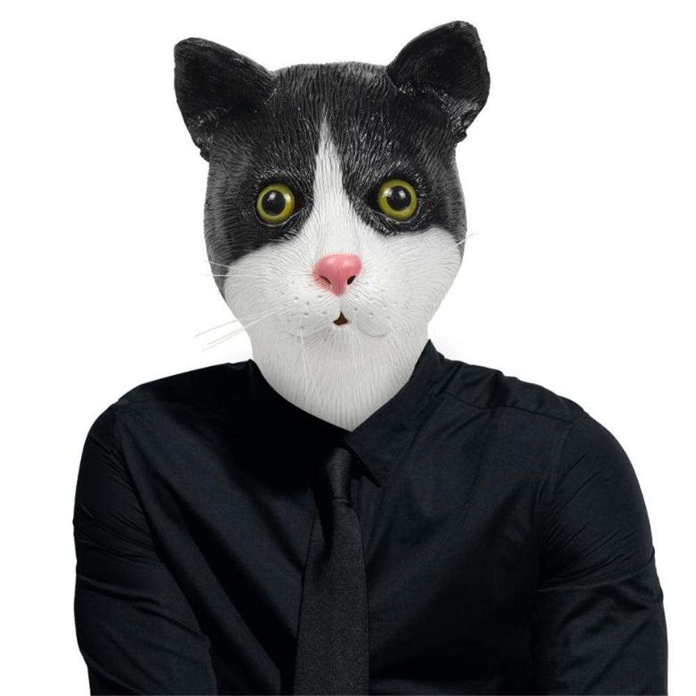 Black Cat Mask Halloween Carnival Latex Flower Cat Hood Mask Cat Head Mask Cute Cat Dress Up Headgear