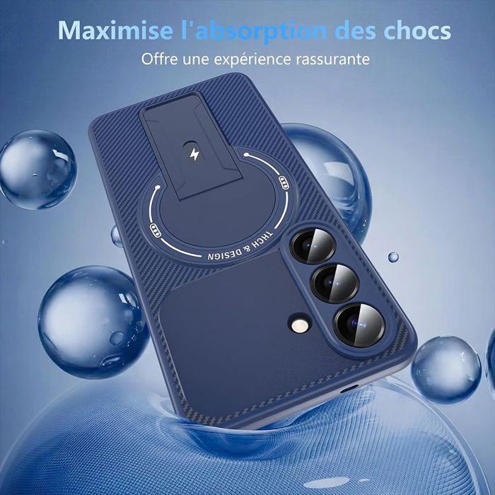 Coque pour Samsung Galaxy S25 FE, Antichoc avec Cercle Magnétique et Support - Bleu Marine