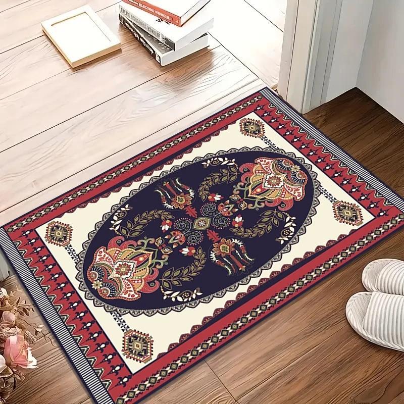 Vintage Persian Area Rug Boho Paisley Floral Print Floor Mat, Non-Slip Entryway Carpet, Luxury Home Decor, Gift for Housewarming