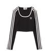 Оригинальный кроп-топ 3 Stripes облегающего кроя, простой полосатый топ с длинным рукавом для женщин, черный JD4624