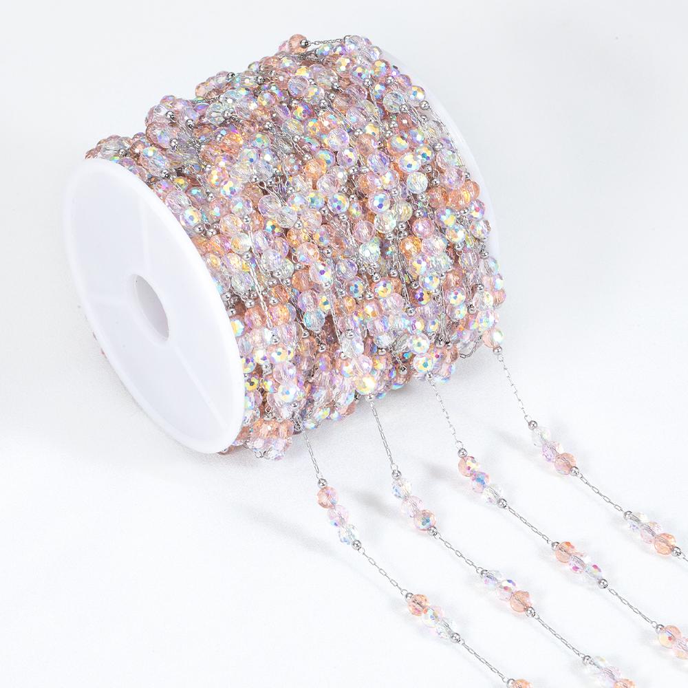 1Meter Stainless Steel Crystal Beading Chain Iridescence Transparent Beaded Body Chains for DIY Necklace Bracelet Jewelry Making