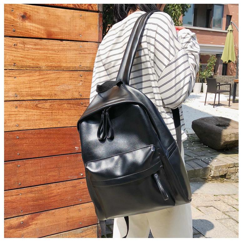 Ielgy Backpack Large Capacity Solid Color PU Leather Backpack