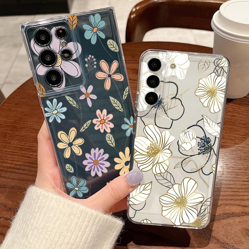 Креативный чехол для телефона с цветочным узором для Samsung Galaxy S26 S25 S24 S23 Ultra S22 Plus S24 S21 FE S25Edge Прозрачный мягкий чехол