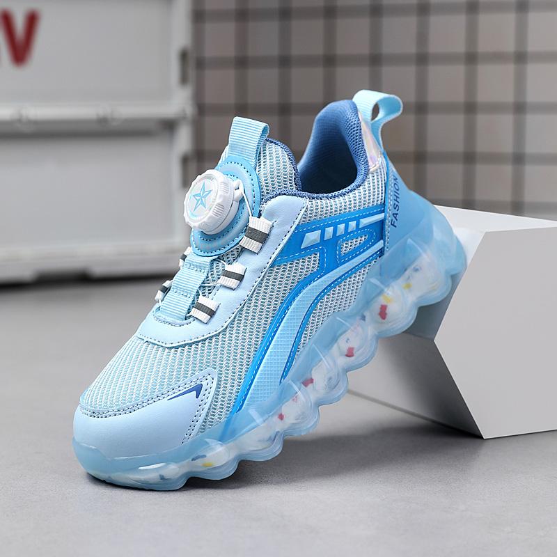 Новые детские модные дышащие повседневные спортивные туфли с вращающимися пуговицами для студентов, мальчиков и девочек, удобные кроссовки для бега на мягкой подошве