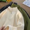 Men's Half-Zip Korean Style Loose Fit Knitted Sweater Solid Color Pullover Top Casual Scene