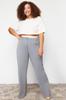 Women's Style Plus Size Gray Waist Detailed Knitted Trousers