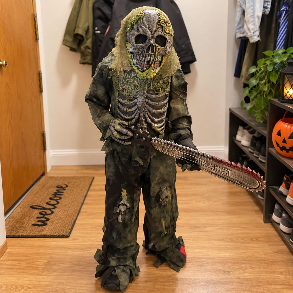 Skeleton Zombie Costume Halloween Horror Cosplay Mask Gloves Pants Party Fancy Dress Outfit Scary Monster Role Play Costume Set