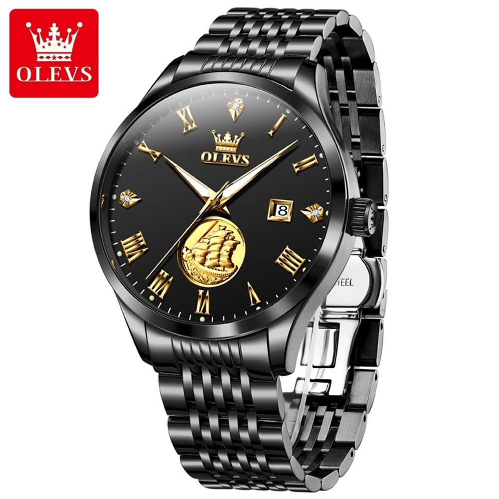 OLEVS Big Save Luxury Mens Watch Original Mechanical Watches For Men Calendar Waterproof Stainless Steel Wristwatch Clock 6696