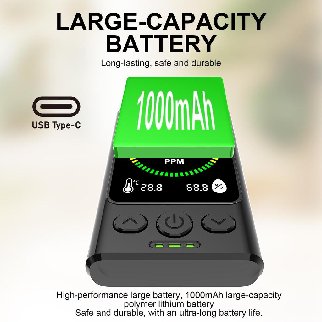 GC300 Digital Carbon Monoxide Detector CO Alarm With Temperature Humidity Sensor LCD Display Rechargeable Air Quality Monitor