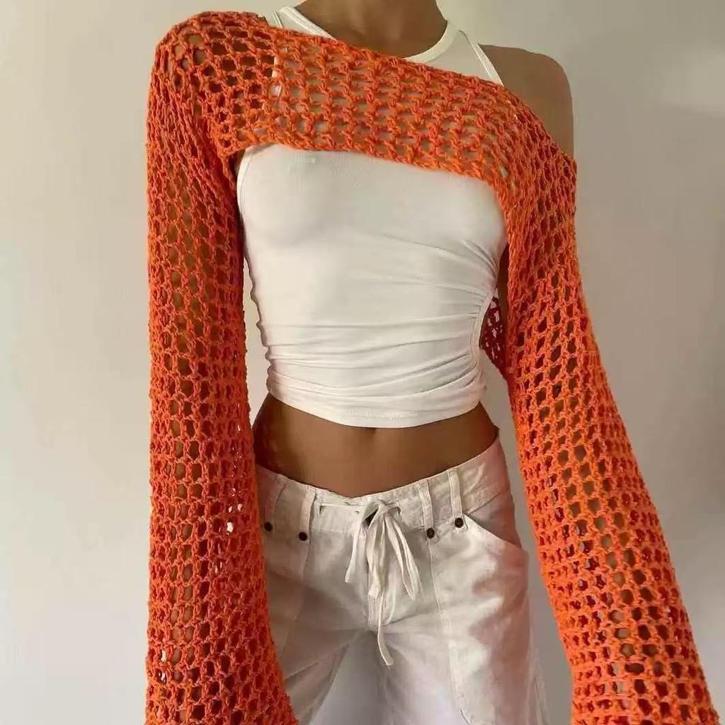 Девочки Весна/Лето/Осень Фестивальный Модный Стиль Простой Повседневный Короткий Ажурный Вязаный Свитер Худи