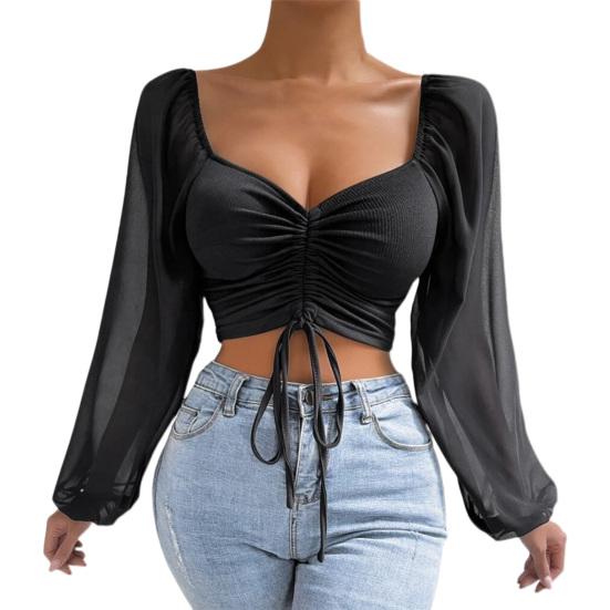 Укороченный топ с защитой от катышков, чистые цвета, сексуальный пуловер с квадратным воротником-фонариком и длинными рукавами