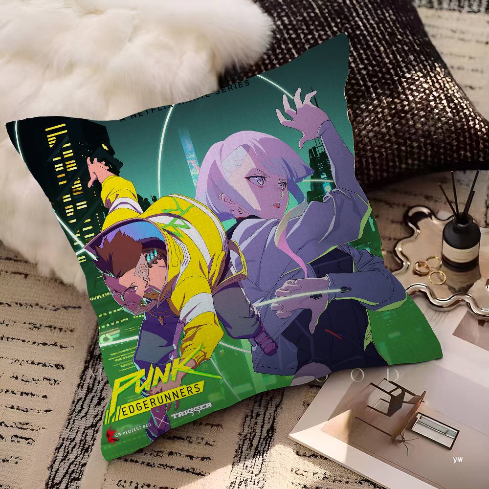 Чехлы на подушки Аниме ТВ E-Edgerunners C-Cyberpunk Мультяшные Декоративные для дивана Двусторонние Короткий плюш Милые чехлы на подушки
