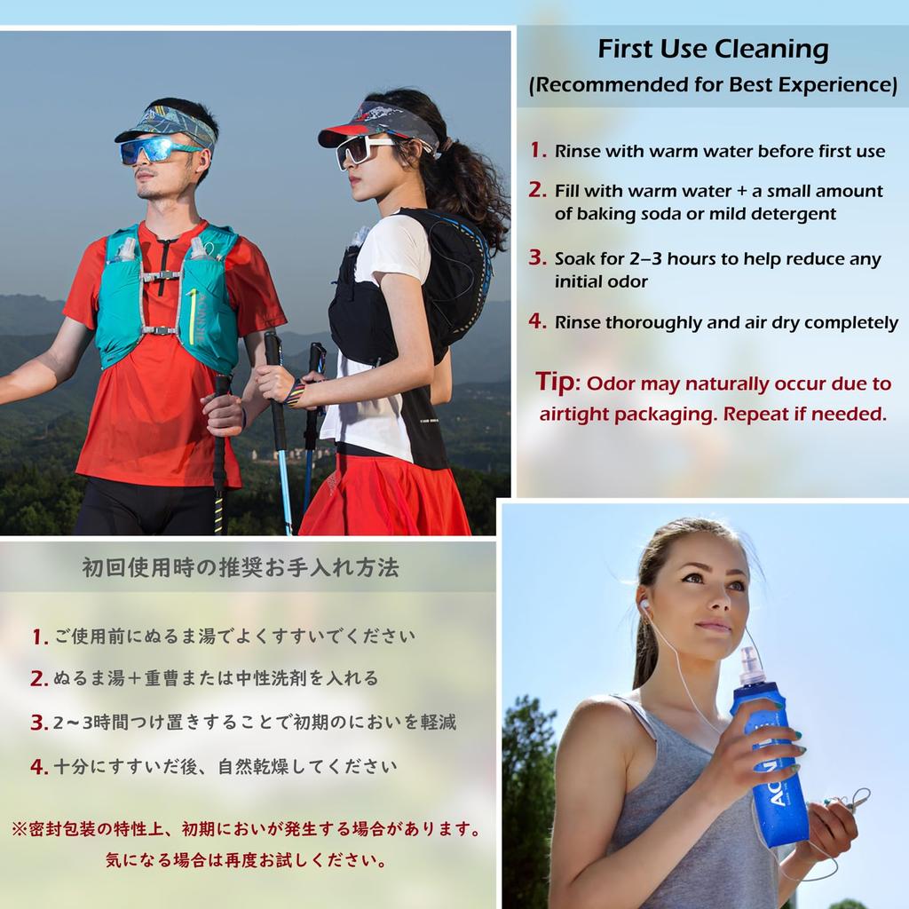 TRIWONDER TPU Foldable Water Sports Hydration Bottle for Hiking 500ml 2 Bottle, Bottle, Running, Marathon, Cycling, (A + Straws)