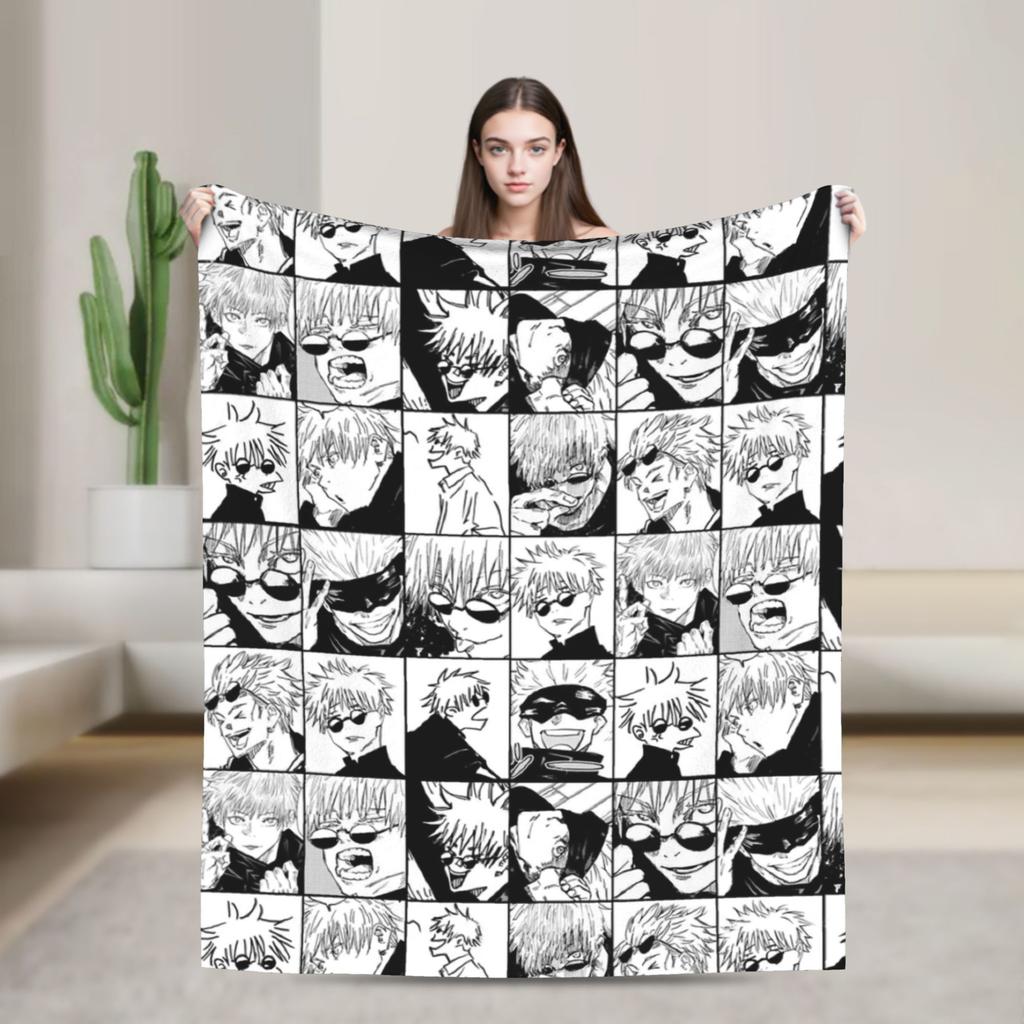 Пледы с коллажем из манги Годжо Сатору Фланелевые Зимние Аниме Jujutsu Kaisen Мягкий плед для постельного белья Наружное постельное белье Пледы