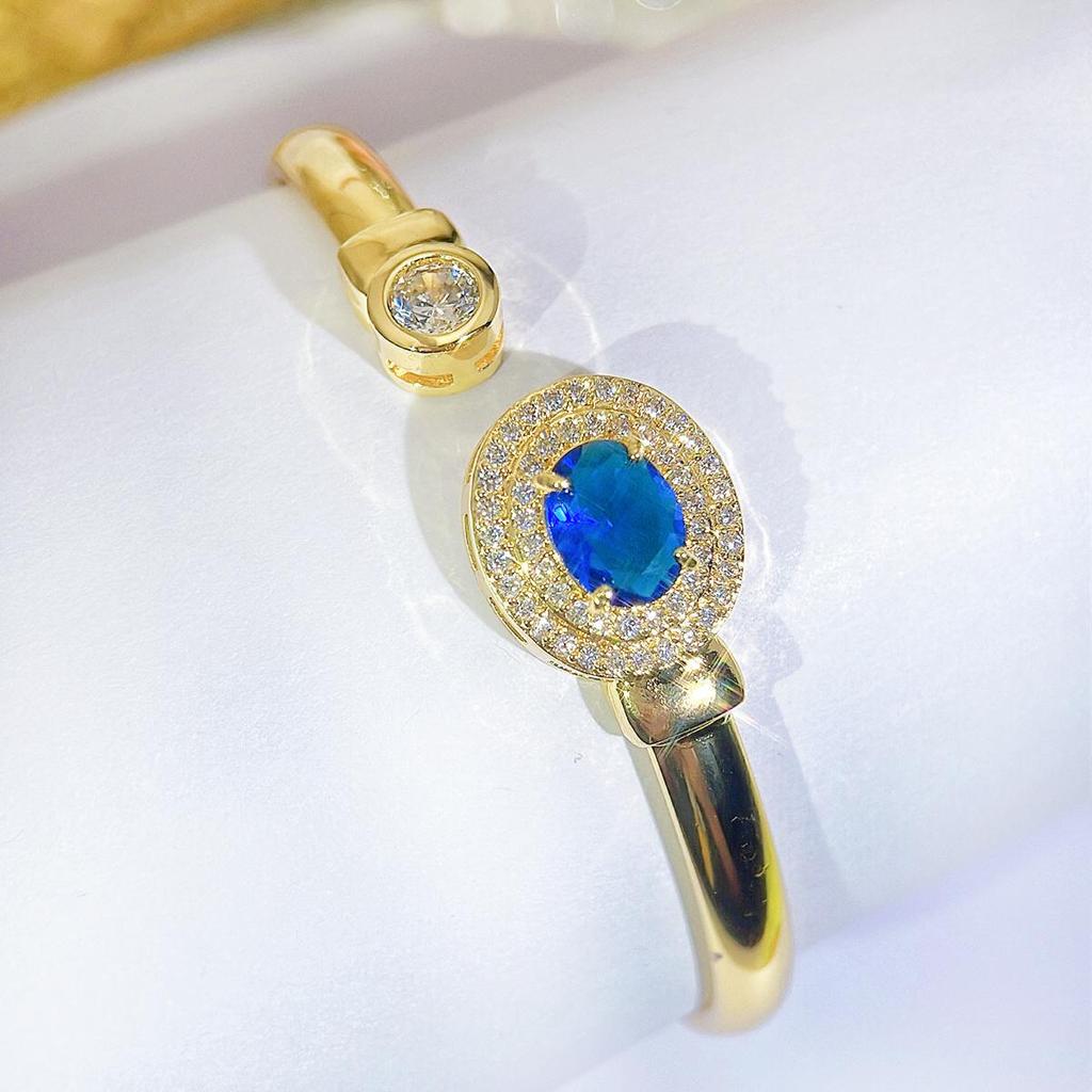 CMM Modern Jewelry European Fashion Sapphire Color Zircon Opening Adjustable Bracelet Bangle Golden Woman All-Match Jewelry Accessories