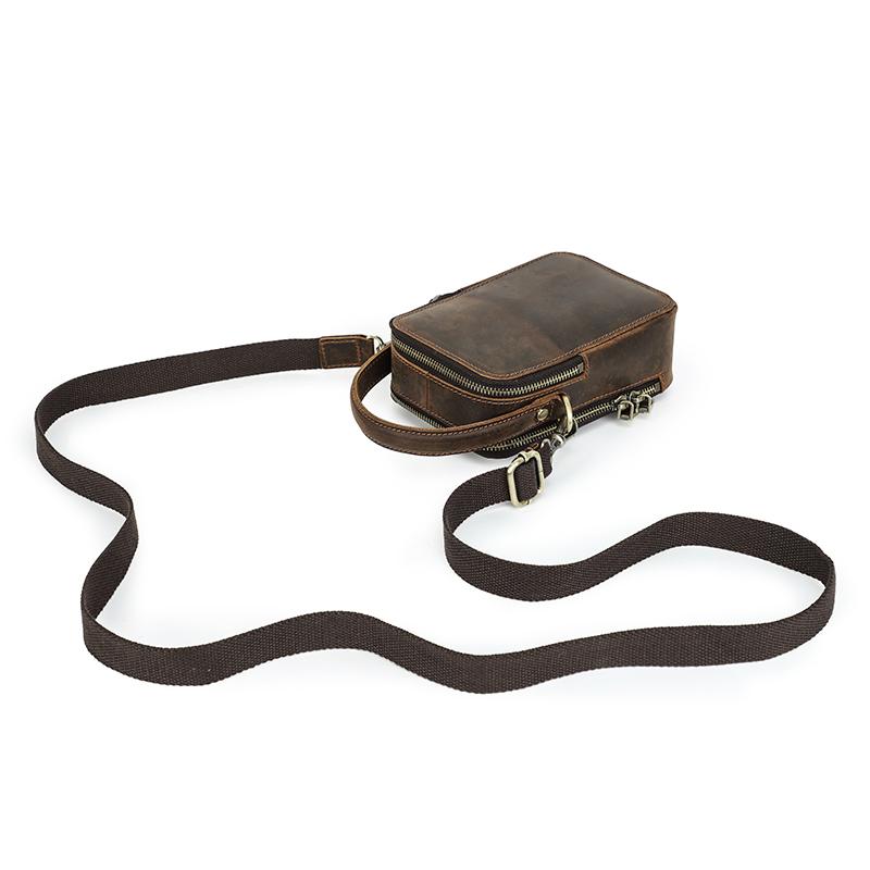Genuine Leather Men Small Shoulder Bag Vintage Crossbody Messenger Bag With Phone And Card Holder Handbag