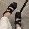 Handmade Leather Square Head Bow Ballet Mary Jane Shoes Women's Cross Strap Color Matching Low Heel Single Shoes Women's Shoes Silver