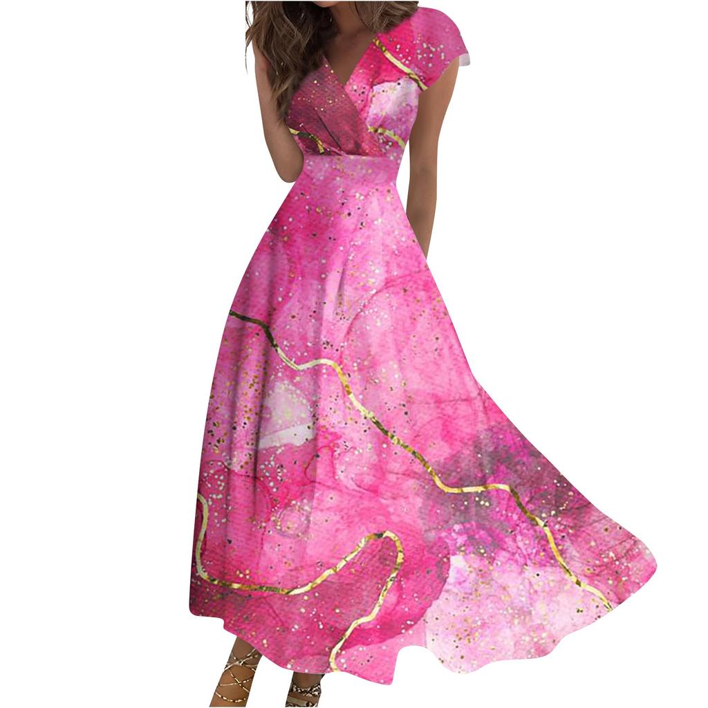 Женское длинное платье Макси-платье Повседневное платье Шифоновые платья Платье-трапеция Цвет Повседневный Взрослый На улице Ежедневное Свидание Платье с оборками с коротким рукавом с V-образным вырезом