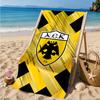 Пляжное полотенце AEK Athens с золотисто-черным гербом, Быстросохнущее, Легкое в уходе, Подходит как для фитнеса, так и для пляжного отдыха, Спортивный аксессуар
