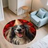 Dog with Rose Birthday Hat,Round Area Rug,Carpet Rug for Living Room Bedroom Sofa Playroom Decor,Non-slip Floor Mat