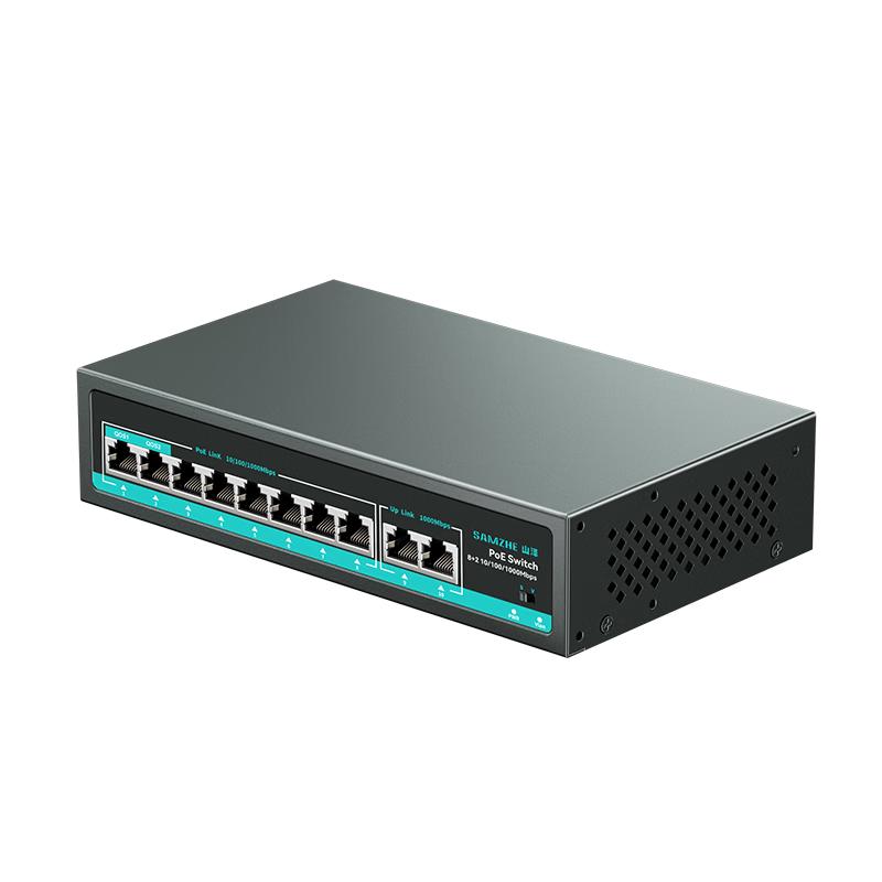 SAMZHE 10-портовый гигабитный промышленный Ethernet-коммутатор с 8 портами PoE