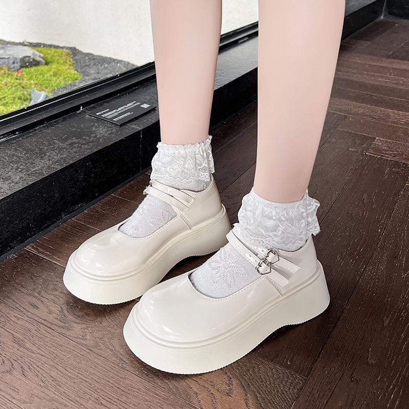 Японская массивная обувь Ретро Французский толстый каблук Женские туфли Мэри Джейн Весна Новый стиль Без шнуровки Круглый носок Резиновая подошва Лолита Обувь