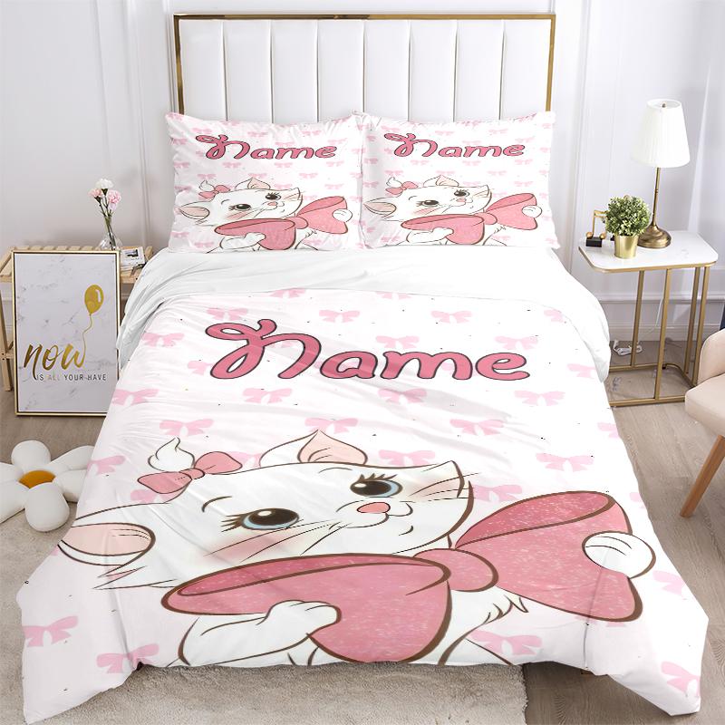 Custom Textile Pink Bow Cat Bedding 3 Piece Set HD Print Duvet Cover Pillowcases for Teens Adult Bedroom Decoration