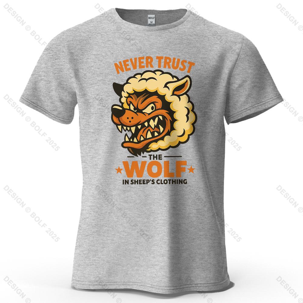 Never Trust The Wolf Printed Casual Short Sleeve Summer New Personalized Mens And Womens Soft Skin Friendly Fashion Tshirt