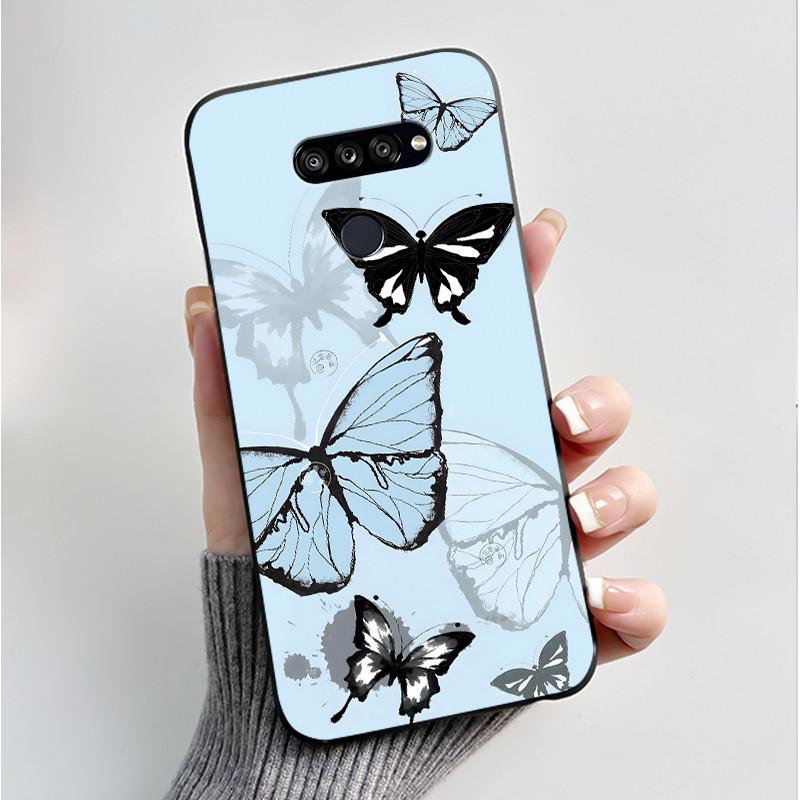 Soft Case For LG K50S K40S Phone Case LMX540HM LM-X540 LMX430HM LM-X430 Fashion Butterfly Flower Black Silicone Bumper Cover