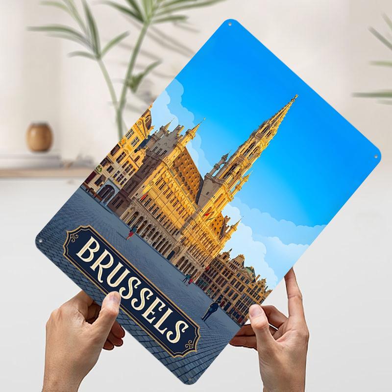 Brussels Grand Place Travel Printing Poster Customized Retro Wall Art Vintage Metal Signs for Room Office Decor Home Decorations