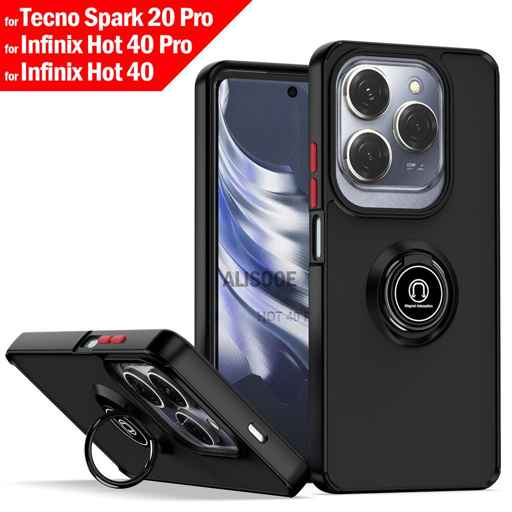 Чехол-броня Funda для Tecno Spark 20 Pro Чехол Магнитное кольцо-подставка Чехол для Infinix Hot 40 Pro Полностью защитный противоударный чехол