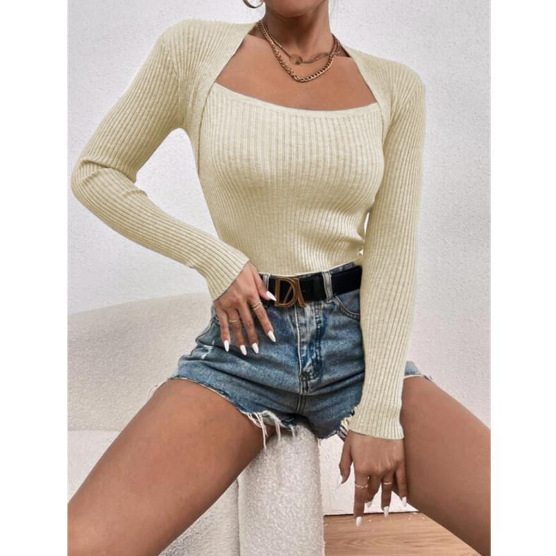 Осенний пуловер с квадратным вырезом, свитера, женский вязаный свитер, топ, зимний трикотаж, нижний свитер, блузка