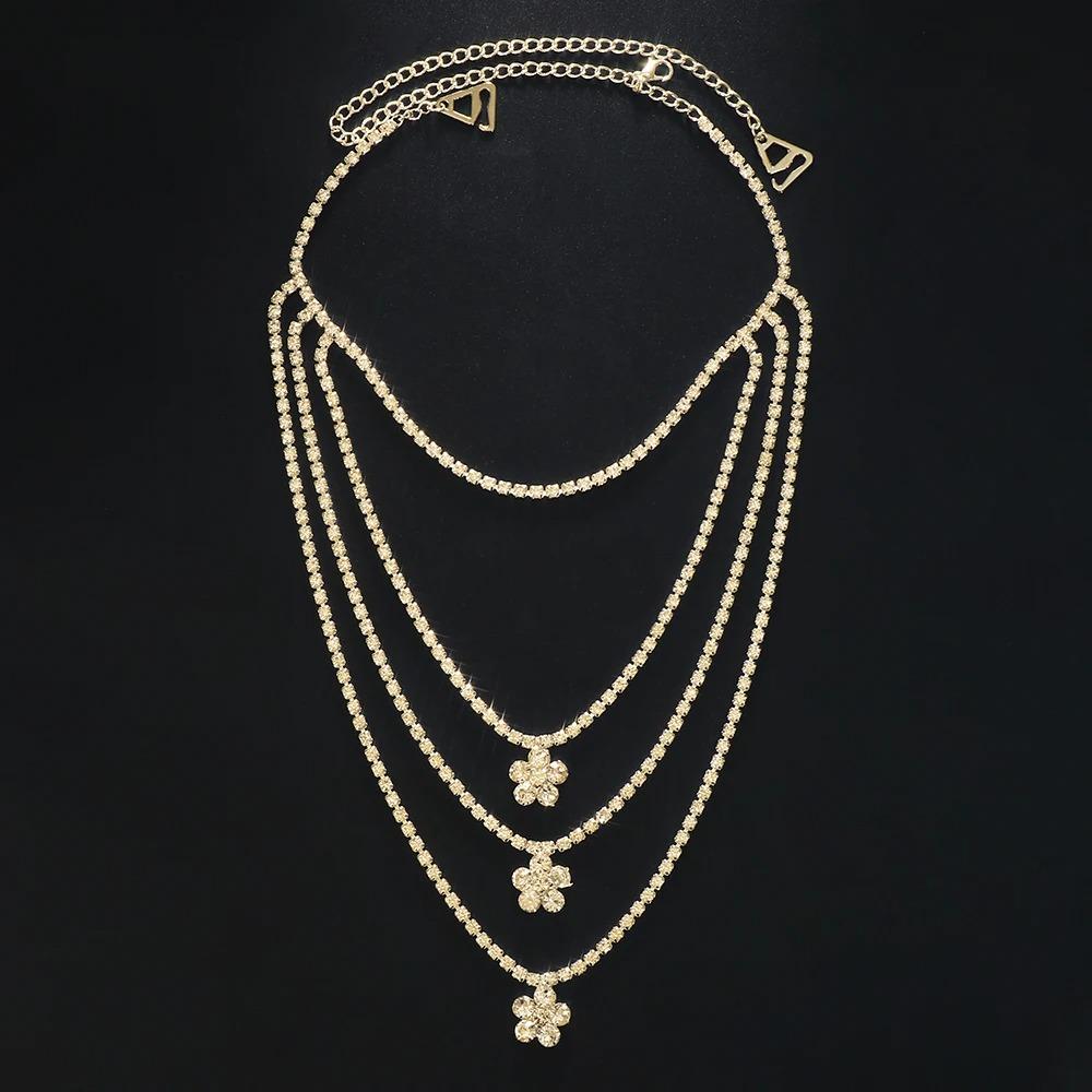 1 шт. Цветочная наплечная цепочка Многослойные цепочки для тела Элегантный плечевой ремень Женский