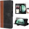 Protective Case - BOOLING - for Samsung Galaxy S23 FE - Brown Leather Effect - Shockproof - 2 Tempered Glasses Included