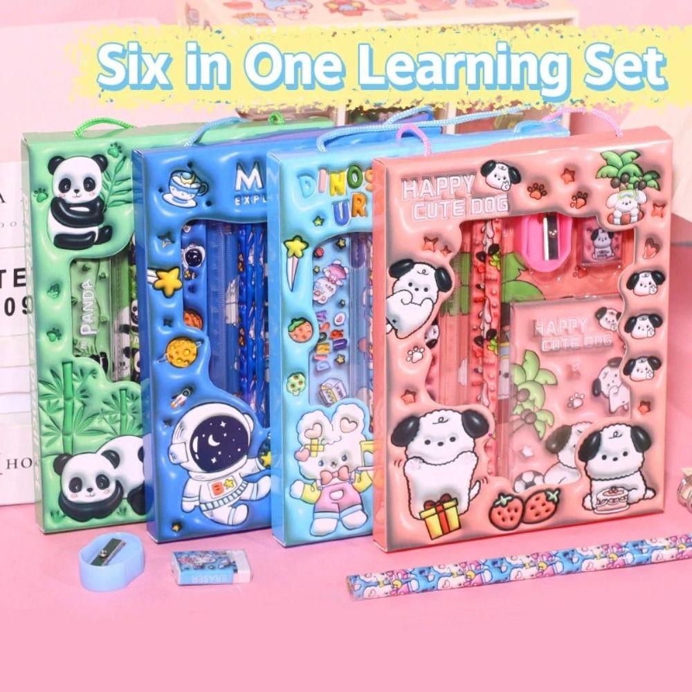 6Pcs/Set Sharpener Stationery Set Erasers Study Stationery Set Children's Pencils School Supplies